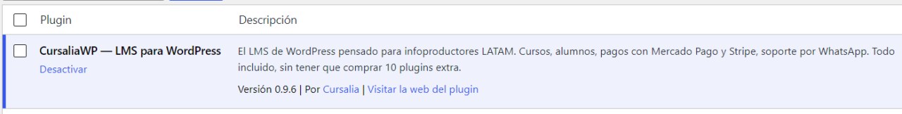 CursaliaWP instalado y activo
