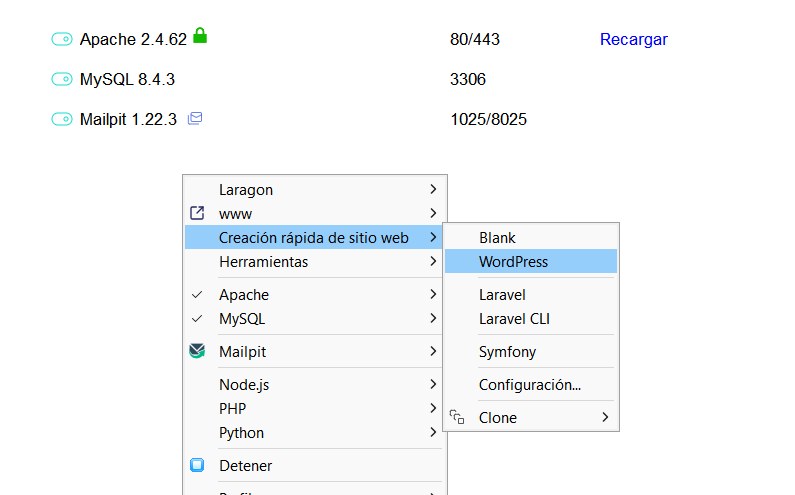 Clic derecho → Creación rápida de sitio web → WordPress